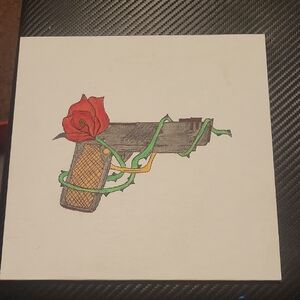 Canvas Art with Gun and Rose Design